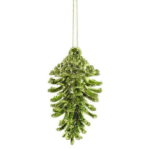 6ct Green Kiwi Glittered Shatterproof Pine Cone Christmas Ornaments 3.5"