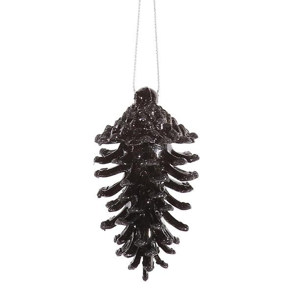 6ct Jet Black Glittered Shatterproof Pine Cone Christmas Ornaments 3.5"