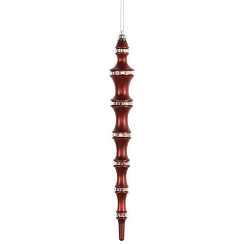 4ct Burgundy Mirrored Shatterproof Icicle Finial Christmas Ornaments 12"