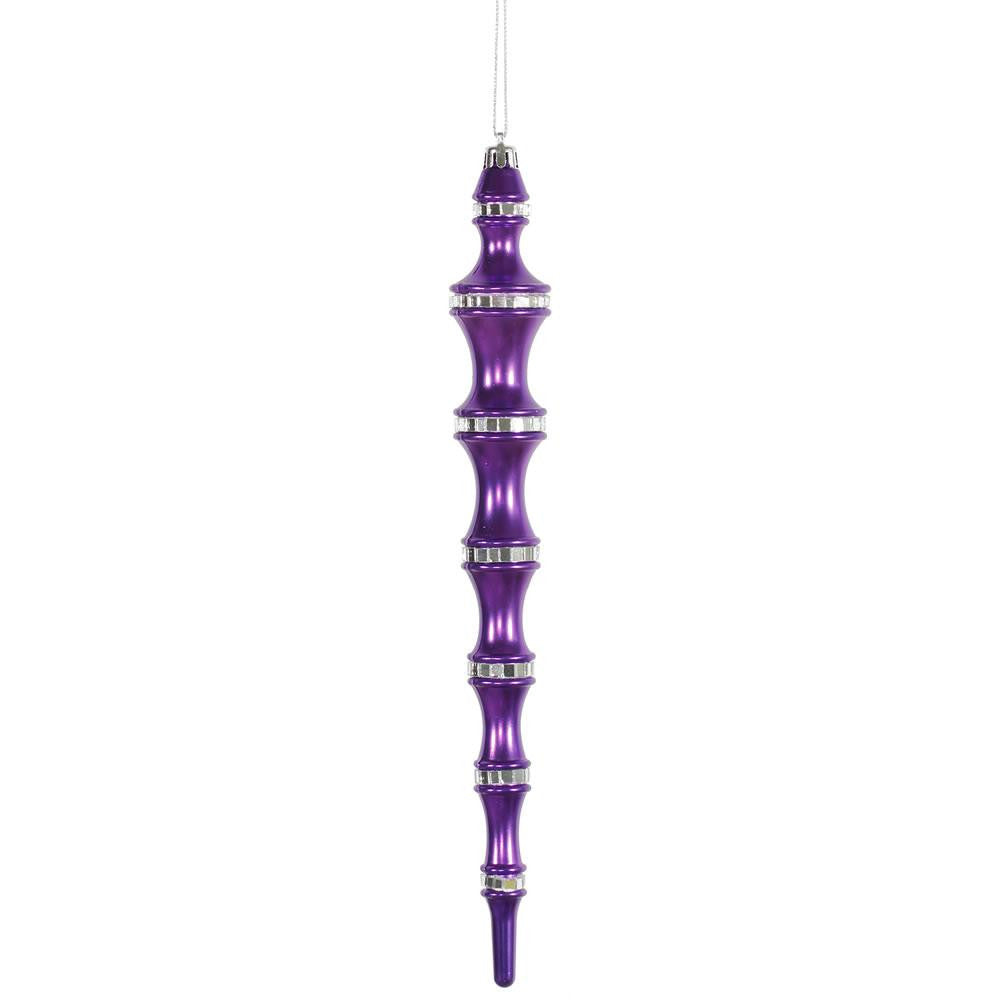 4ct Purple Passion Mirrored Shatterproof Icicle Finial Christmas Ornaments 12"