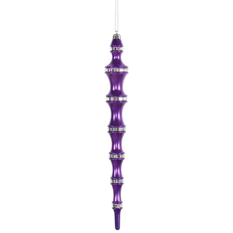 4ct Purple Passion Mirrored Shatterproof Icicle Finial Christmas Ornaments 12"