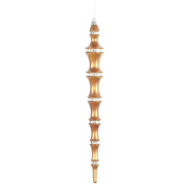 4ct Aztec Gold Mirrored Shatterproof Icicle Finial Christmas Ornaments 12"