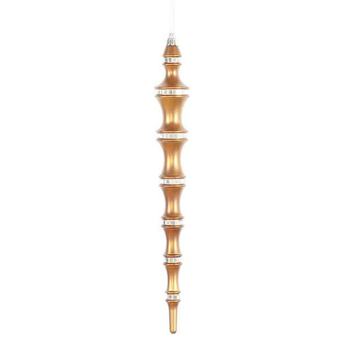 4ct Aztec Gold Mirrored Shatterproof Icicle Finial Christmas Ornaments 12"