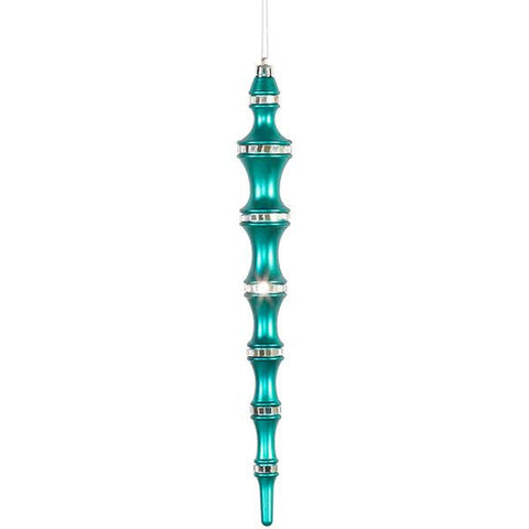 4ct Turquoise Mirrored Shatterproof Icicle Finial Christmas Ornaments 12"