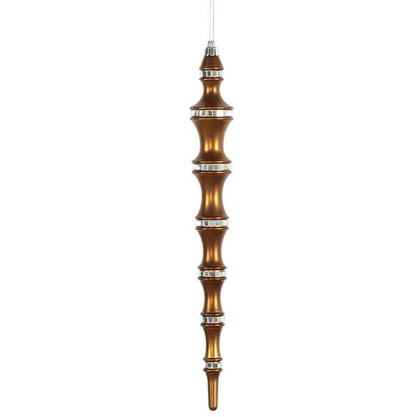 4ct Umber Brown Mirrored Shatterproof Icicle Finial Christmas Ornaments 12"