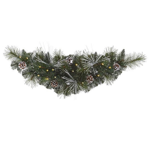 30" Pre-Lit Flocked and Glittered Mixed Pine Christmas Swag - Clear Lights