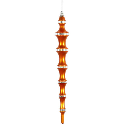 4ct Burnt Orange Mirrored Shatterproof Icicle Finial Christmas Ornaments 12"