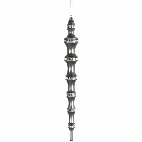 4ct Pewter Mirrored Shatterproof Icicle Finial Christmas Ornaments 12"