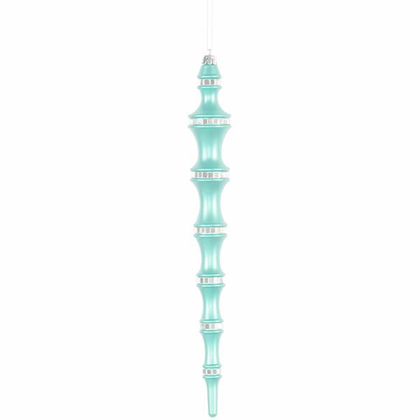 4ct Baby Blue Mirrored Shatterproof Icicle Finial Christmas Ornaments 12"