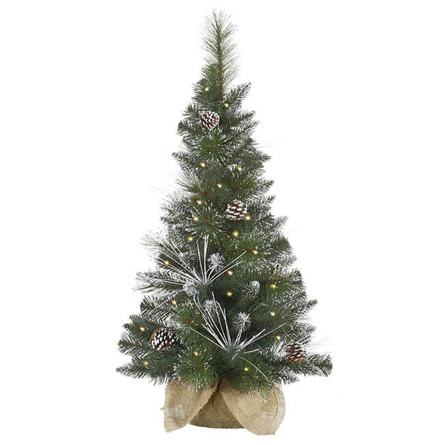 3' Pre-Lit Flocked and Glittered Mixed Pine Christmas Tree in Burlap Base -Clear