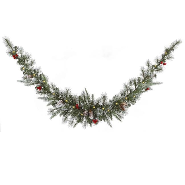 6' Pre-Lit Frosted Pine Cone and Berry Christmas Swag Garland - Clear Lights