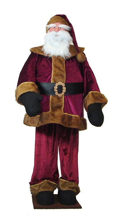 Huge 6 Foot Life-Size Deluxe Burgundy Velvet Santa Claus - Sitting or Standing