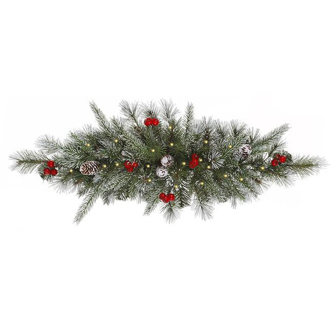 30" Pre-Lit Frosted Pine Cone and Berry Christmas Swag - Clear Lights