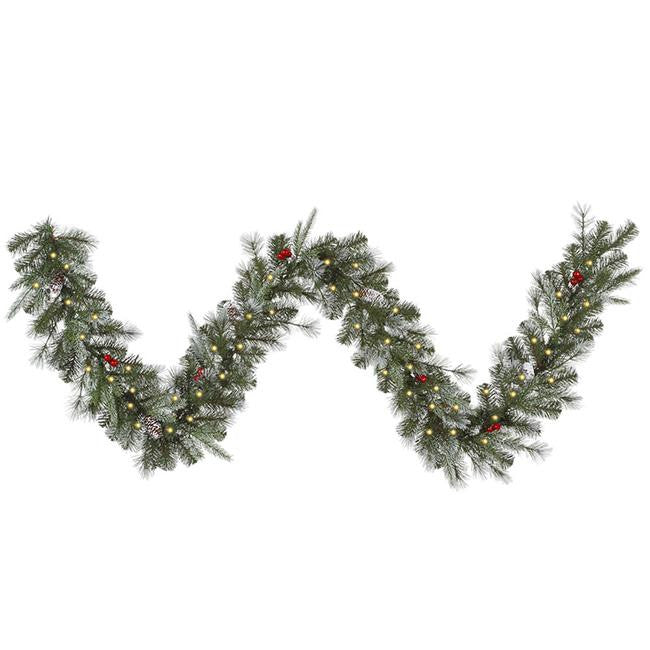 9' x 10" Pre-Lit Frosted Pine Cone and Berry Christmas Garland - Clear Lights