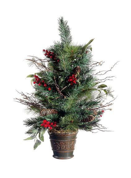 26" Potted Pine Cone Berry Winter Vermont Pine Artificial Christmas Tree - Unlit