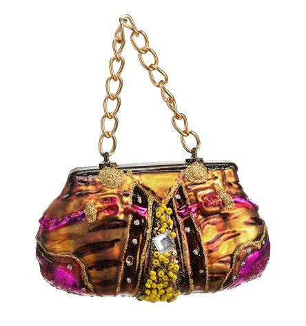 4" Fashion Avenue Animal Print Purse Handbag Glass Christmas Ornament