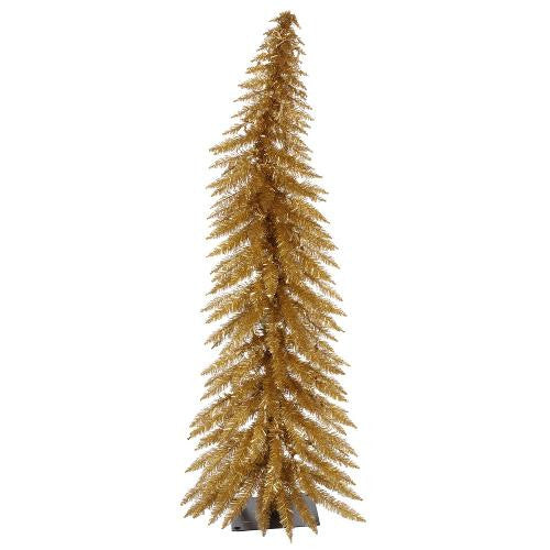 5' Pre-Lit Whimsical Antique Gold Artificial Tinsel Christmas Tree -Clear Lights