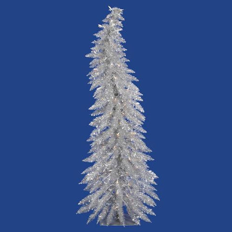 4' Pre-Lit Whimsical Silver Spruce Artificial Tinsel Christmas Tree - Clear