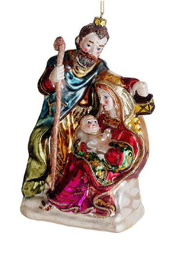 7" Religious Holy Family Mary, Joseph & Jesus Glass Nativity Christmas Ornament