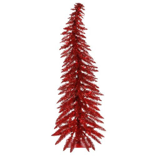 4' Pre-Lit Whimsical Red Spruce Artificial Tinsel Christmas Tree - Red Lights