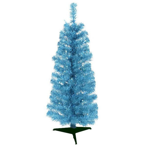 2' Pre-Lit Sparkling Sky Blue Pencil Artificial Christmas Tree - Blue Lights