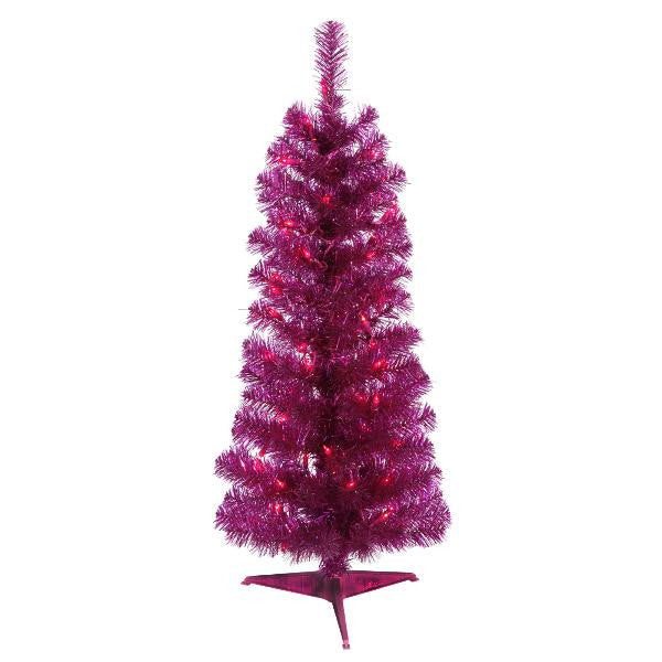 2' Pre-Lit Fuschia Purple Artificial Tinsel Christmas Tree - Purple Lights