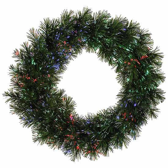 24" Pre-Lit Fiber Optic Artificial Pine Christmas Wreath - Multi Lights