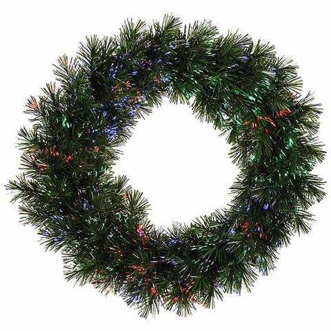 30" Pre-Lit Battery Operated Fiber Optic Artificial Pine Christmas Wreath- Multi