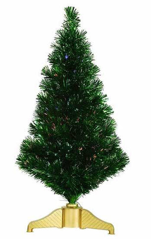 3' Xmas Green Fiber Optic Artificial Tinsel Christmas Tree - Multi Lights