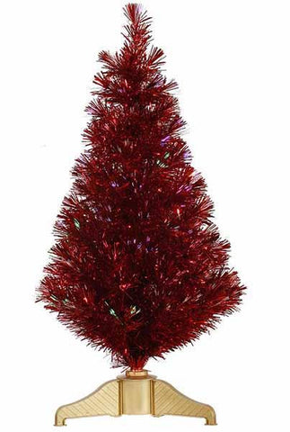 3' Red Hot Fiber Optic Artificial Tinsel Christmas Tree - Multi Lights