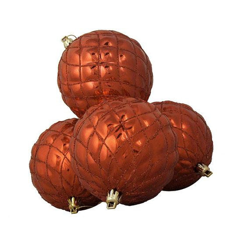 4ct Shiny Orange Diamond Design Shatterproof Christmas Ball Ornaments 3.75"