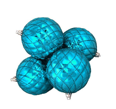 4ct Shiny Turquoise Blue Diamond Shatterproof Christmas Ball Ornaments 3.75"