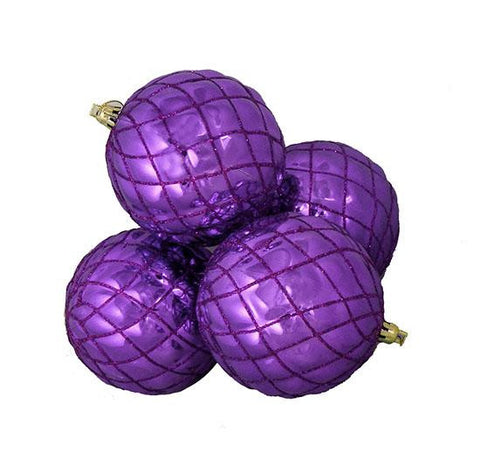 4ct Shiny Purple Diamond Shatterproof Christmas Ball Ornaments 3.75"