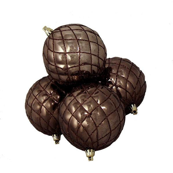 4ct Shiny Mocha Brown Diamond Design Shatterproof Christmas Ball Ornaments 3.75"