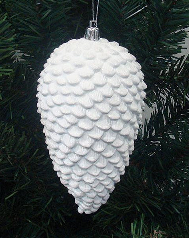 6ct Winter White Shatterproof Glitter Pine Cone Christmas Ornaments 6.5"