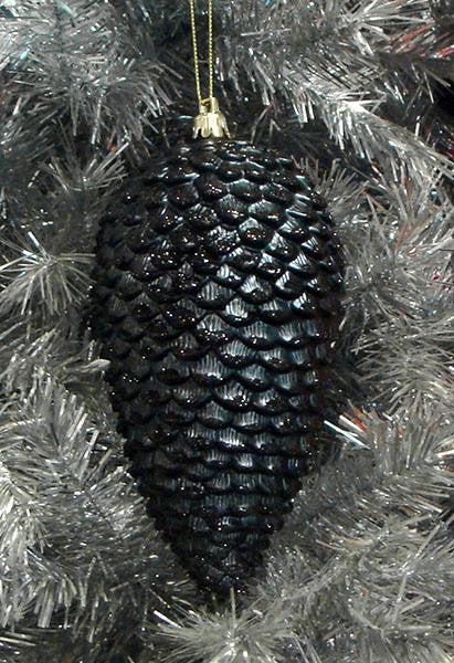 6ct Jet Black Shatterproof Glitter Pine Cone Christmas Ornaments 6.5"