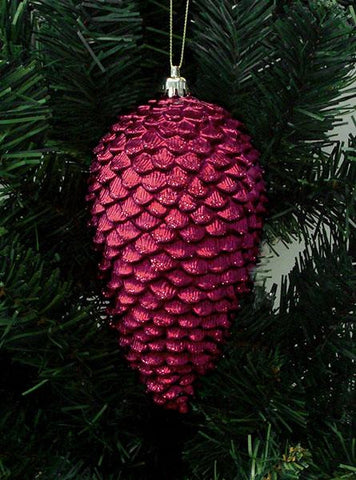 6ct Burgundy Shatterproof Glitter Pine Cone Christmas Ornaments 6.5"