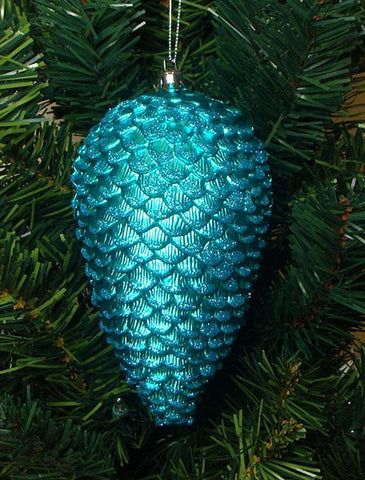 6ct Turquoise Blue Shatterproof Glitter Pine Cone Christmas Ornaments 6.5"