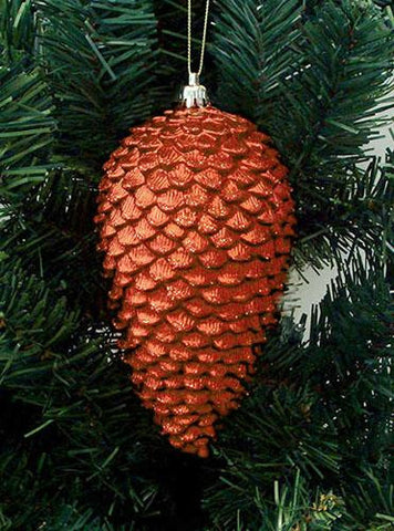 6ct Burnt Orange Shatterproof Glitter Pine Cone Christmas Ornaments 6.5"