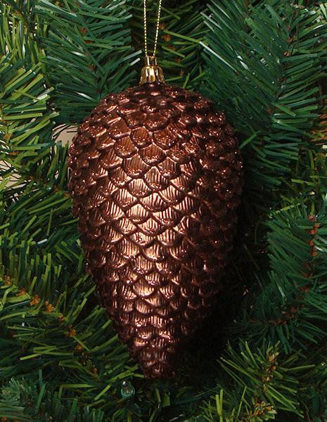 6ct Mocha Brown Shatterproof Glitter Pine Cone Christmas Ornaments 6.5"