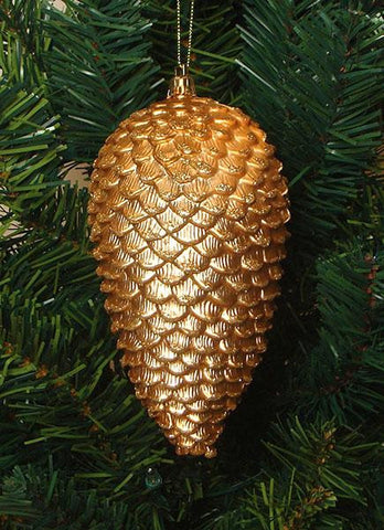 6ct Vegas Gold Shatterproof Glitter Pine Cone Christmas Ornaments 6.5"