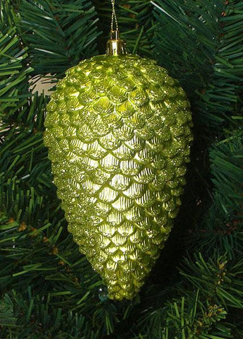 6ct Green Kiwi Shatterproof Glitter Pine Cone Christmas Ornaments 6.5"