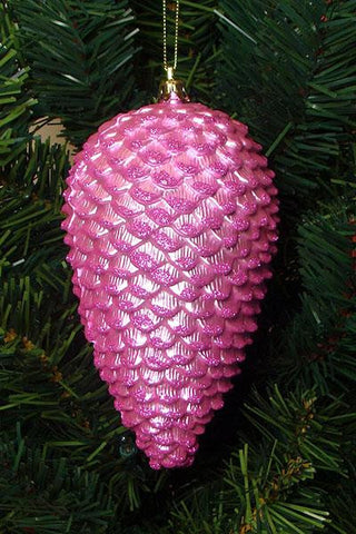 6ct Bubblegum Pink Shatterproof Glitter Pine Cone Christmas Ornaments 6.5"