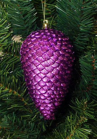 6ct Purple Shatterproof Glitter Pine Cone Christmas Ornaments 6.5"