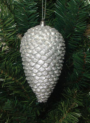 6ct Silver Splendor Shatterproof Glitter Pine Cone Christmas Ornaments 6.5"