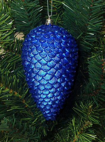 6ct Lavish Blue Shatterproof Glitter Pine Cone Christmas Ornaments 6.5"