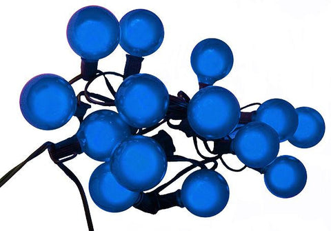 Set of 15 Blue Satin G50 Globe Christmas Lights - Green Wire