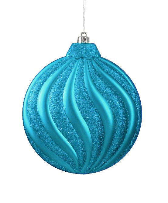 6ct Matte Turquoise Blue Swirl Shatterproof Christmas Disc Ornaments 6.25"