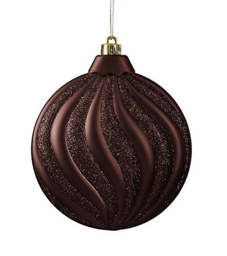 6ct Matte Chocolate Brown Swirl Shatterproof Christmas Disc Ornaments 6.25"