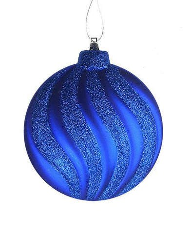 6ct Matte Lavish Blue Swirl Shatterproof Christmas Disc Ornaments 6.25"